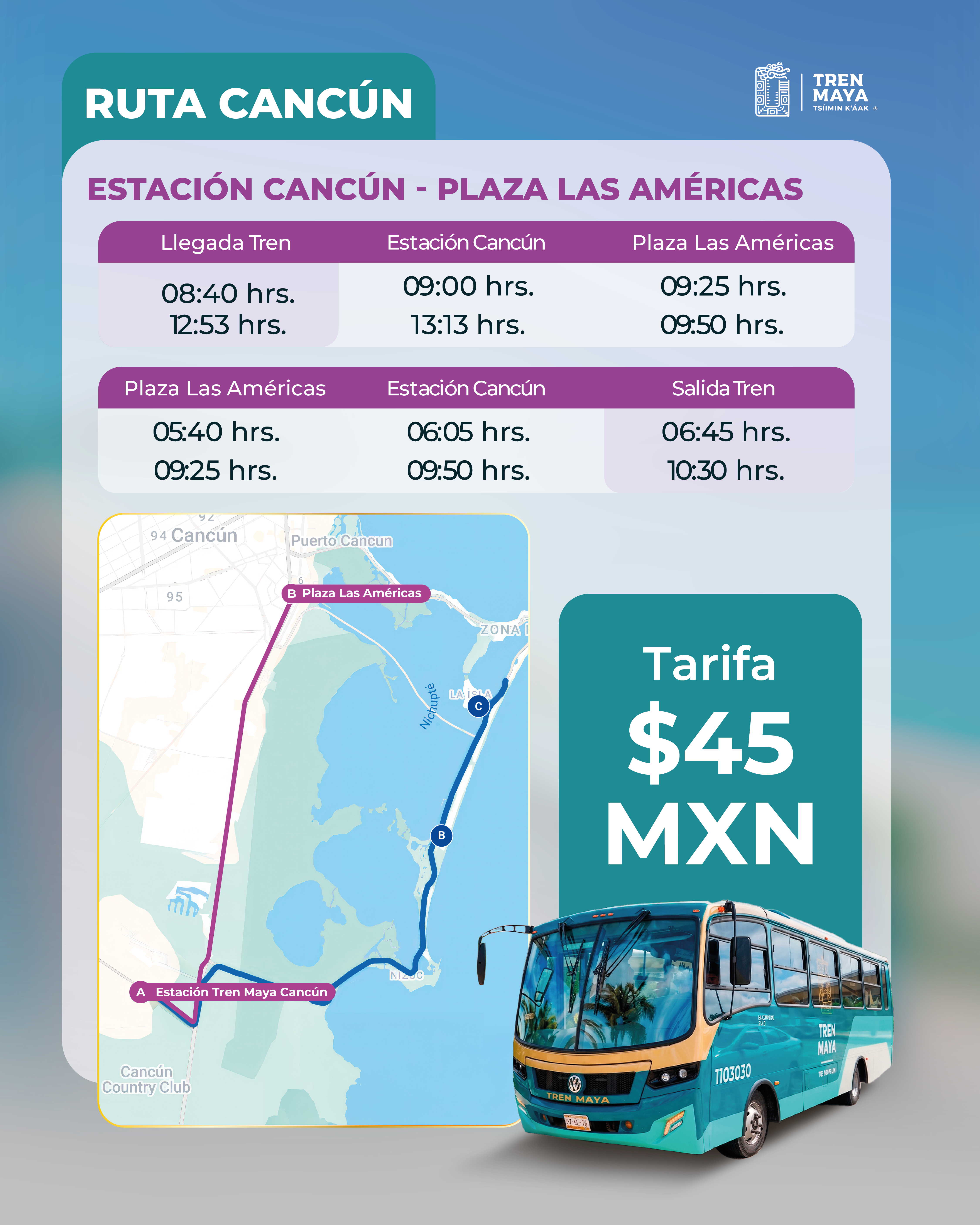 Ruta Cancún - Estación Cancún a Plaza Las Américas