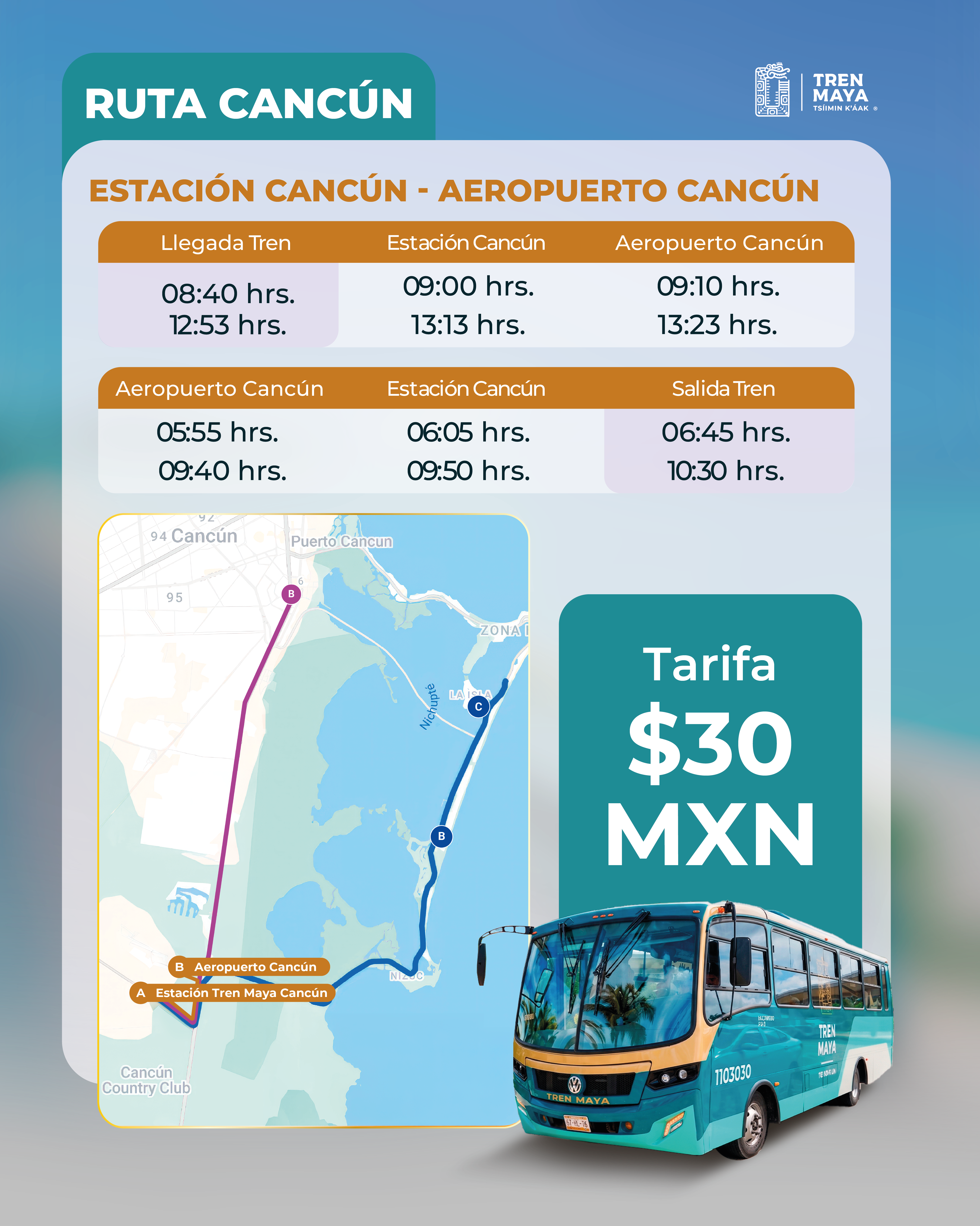 Ruta Cancún - Estación Cancún a Aeropuerto Cancún