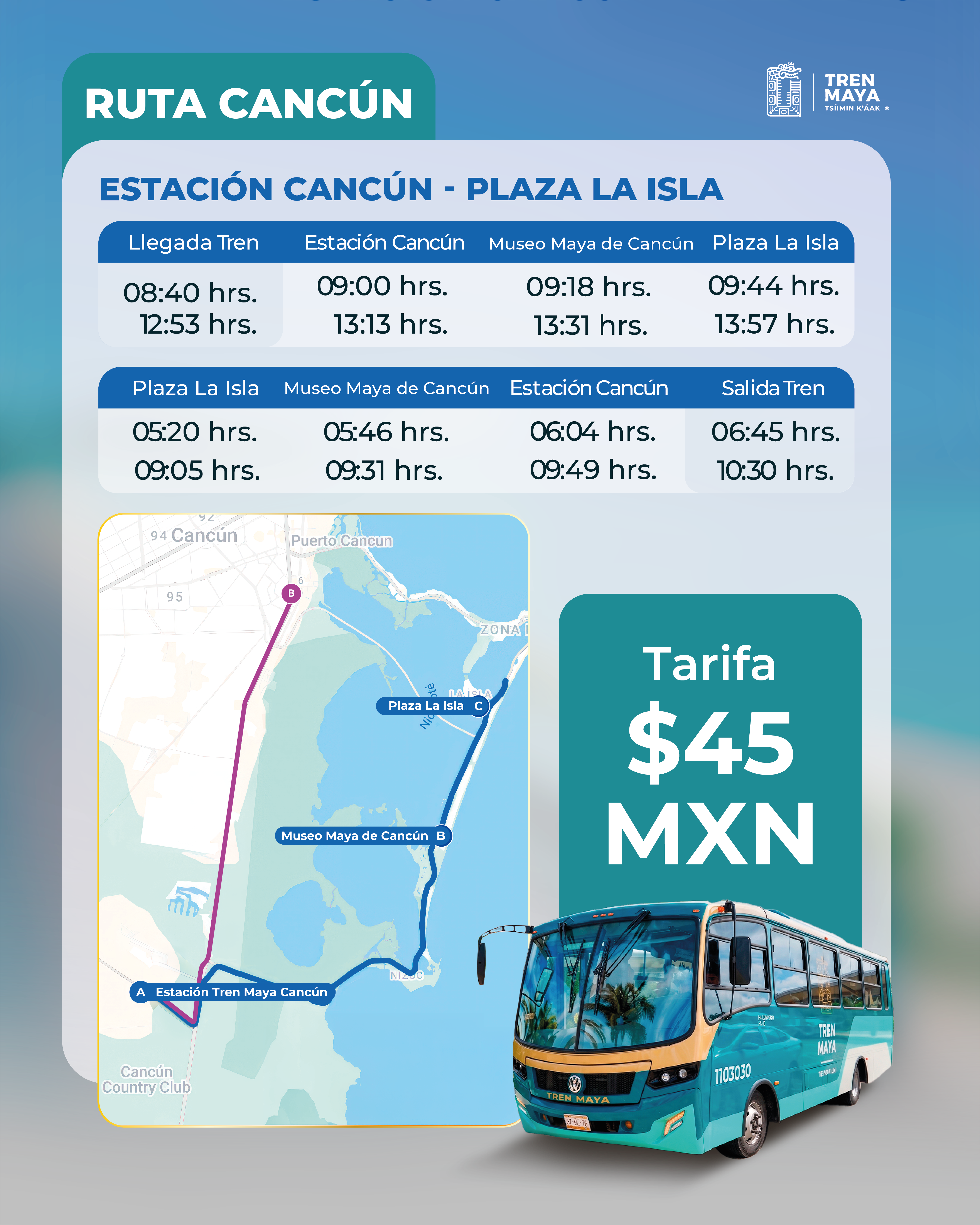 Ruta Cancún - Estación Cancún a Plaza La Isla