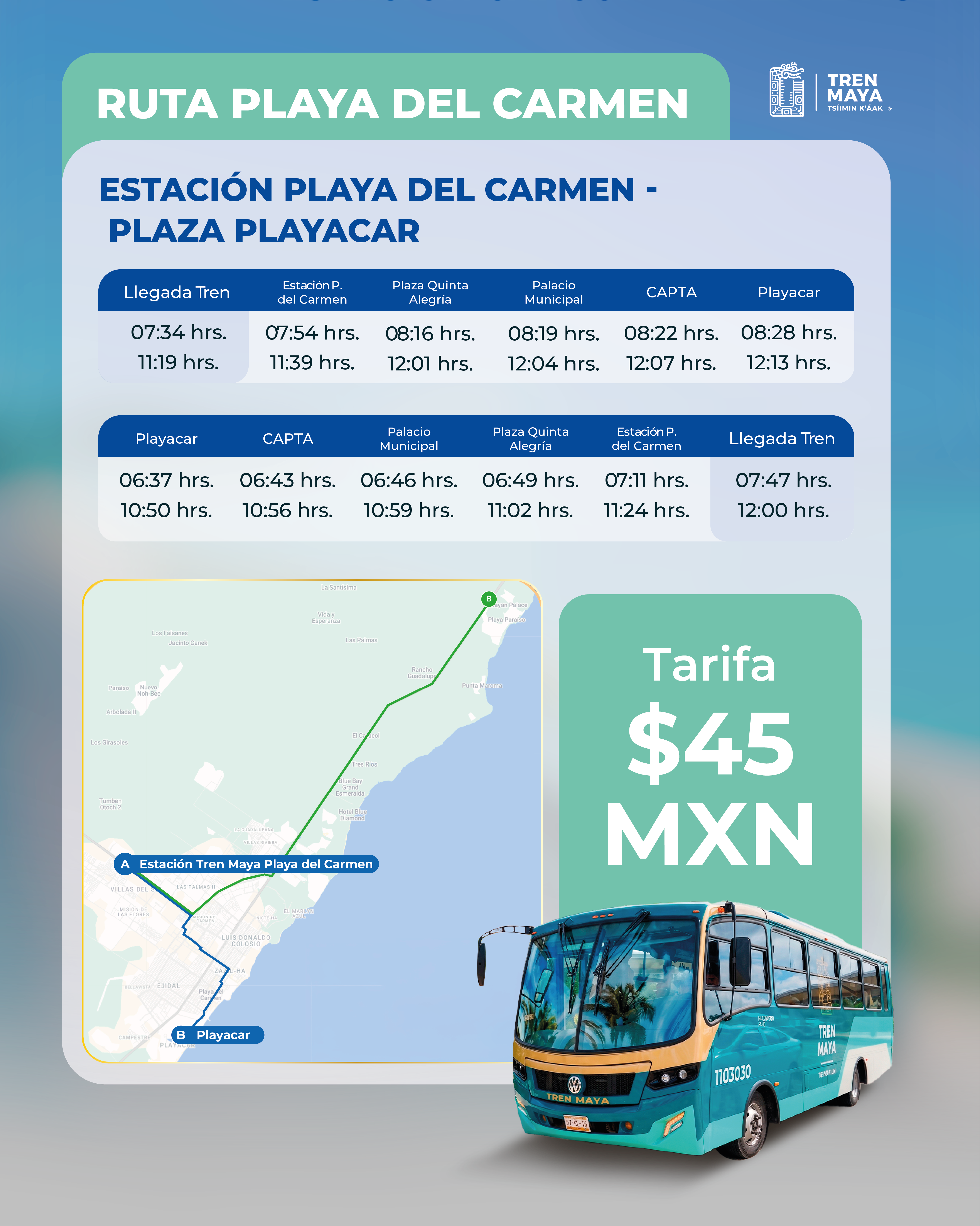 Ruta Playa del Carmen - Estación Playa del Carmen a Plaza Playacar