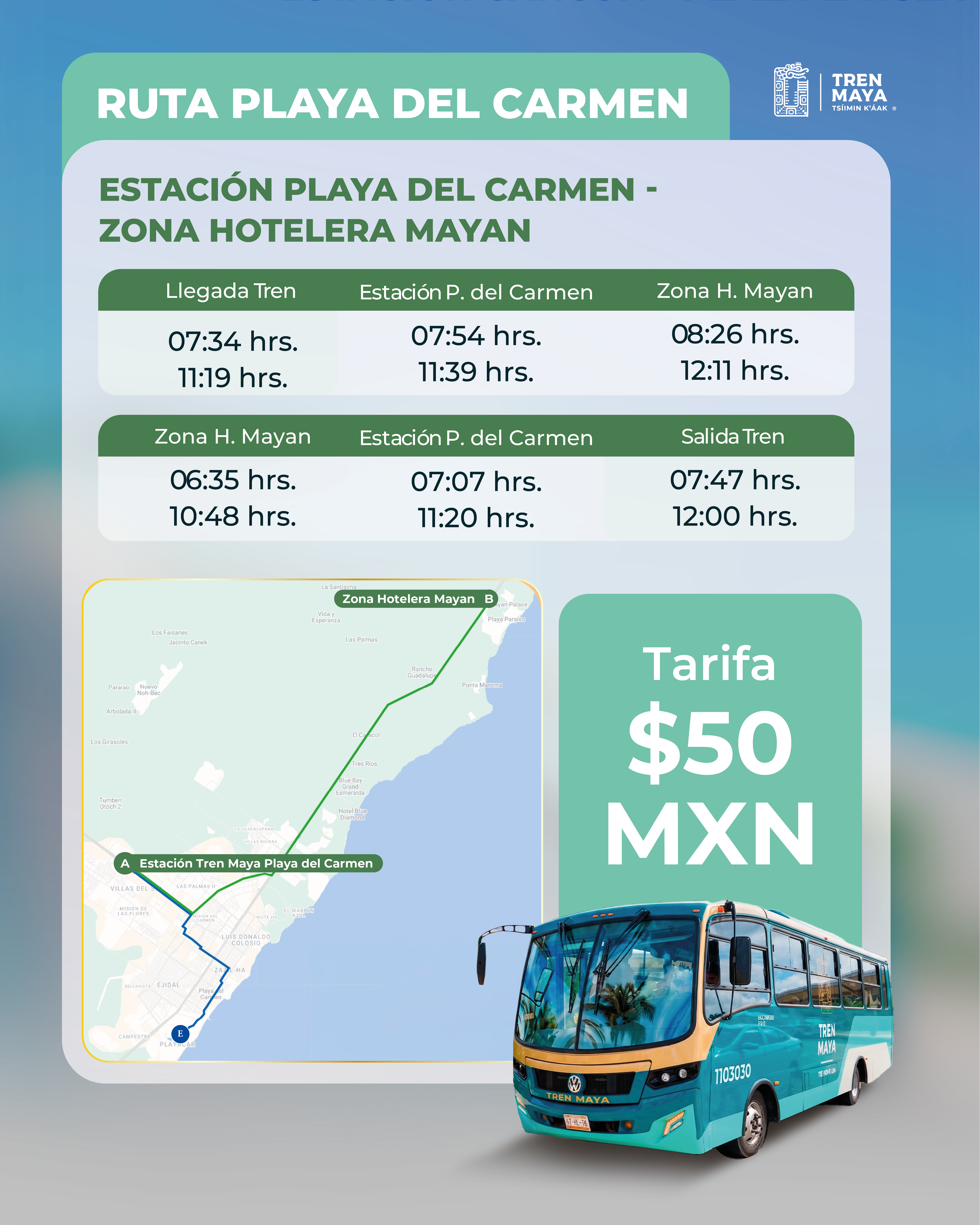 Ruta Playa del Carmen - Estación Playa del Carmen a Zona Hotelera Mayan