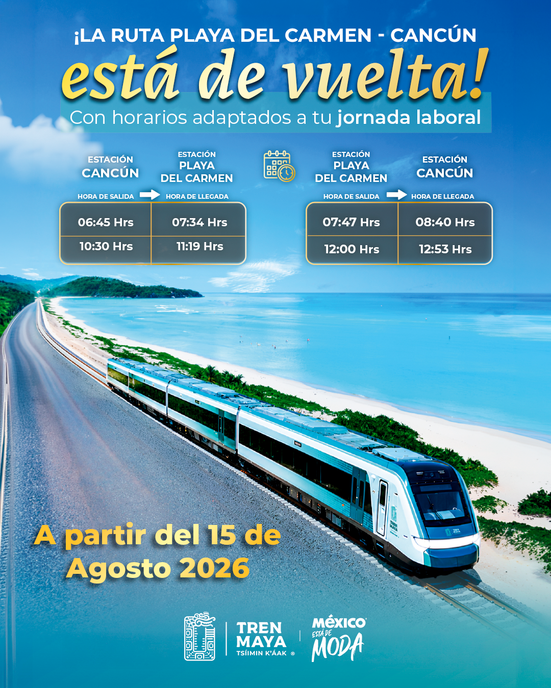 La ruta Playa del Carmen - Cancún está de vuelta, a partir del 15 de agosto de 2026