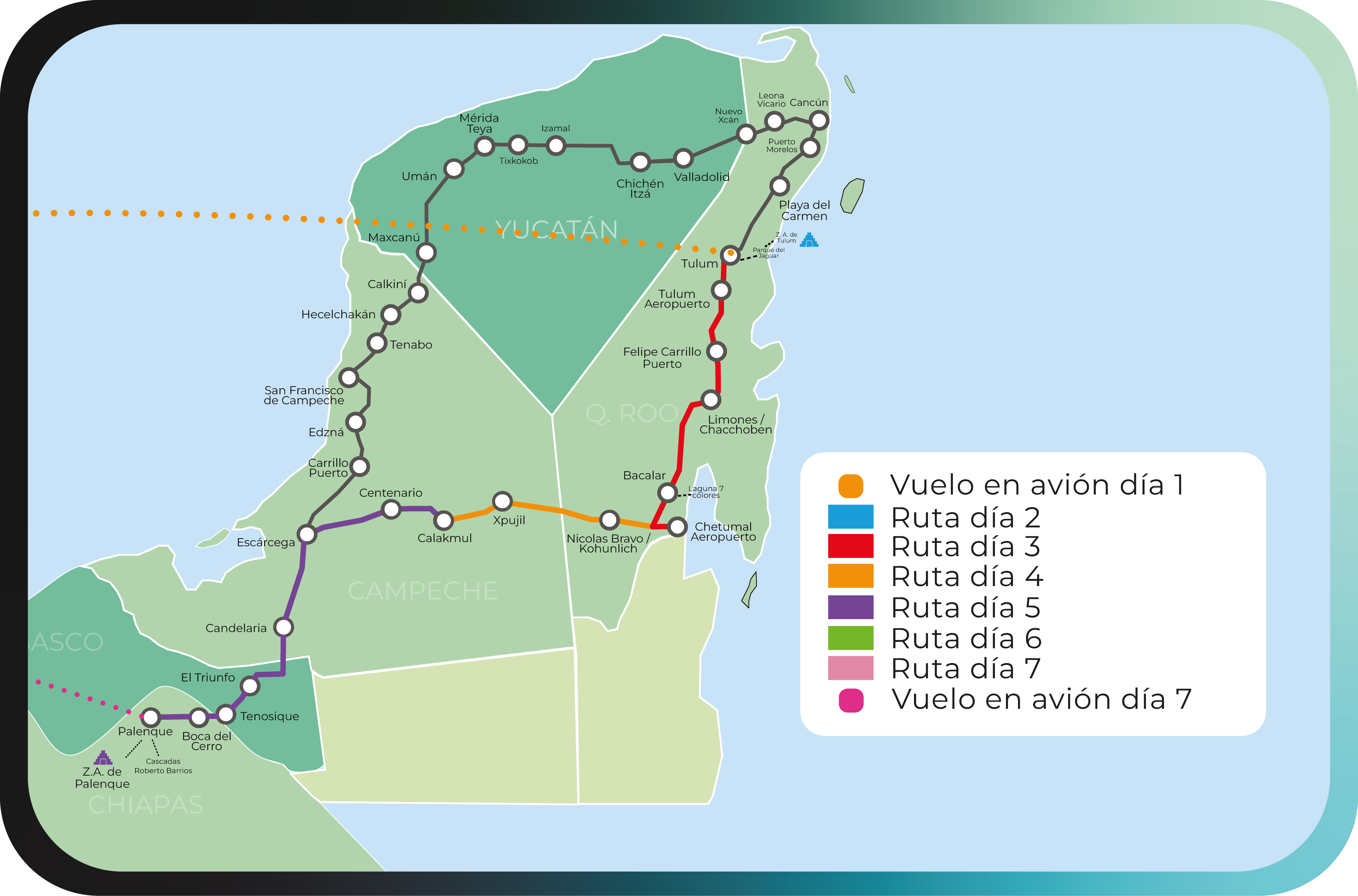 Mapa de la ruta Un Tesoro Maya